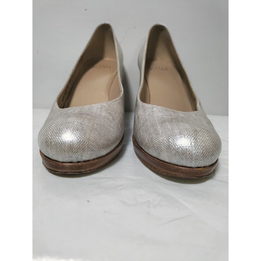 Stuart Weitzman Slip On Stiletto Heels Platform Pump Shoes Linen Pale Summer 10N - Picture 4 of 10